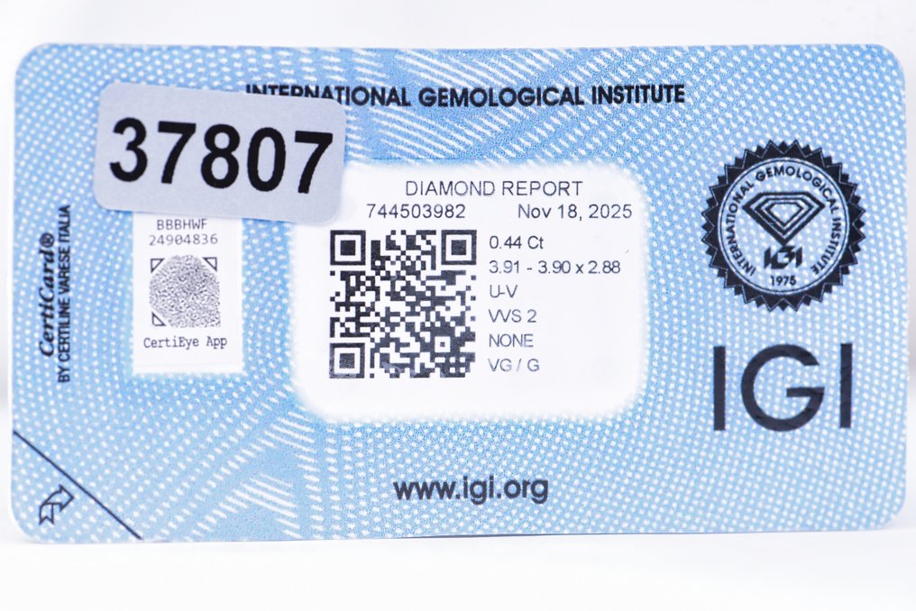 Ingen mindstepris - 1 pcs Diamant  (Naturfarvet)  - 0.44 ct - Pude - Light Gul - VVS2 - International Gemological Institute (IGI) - VG #4.3