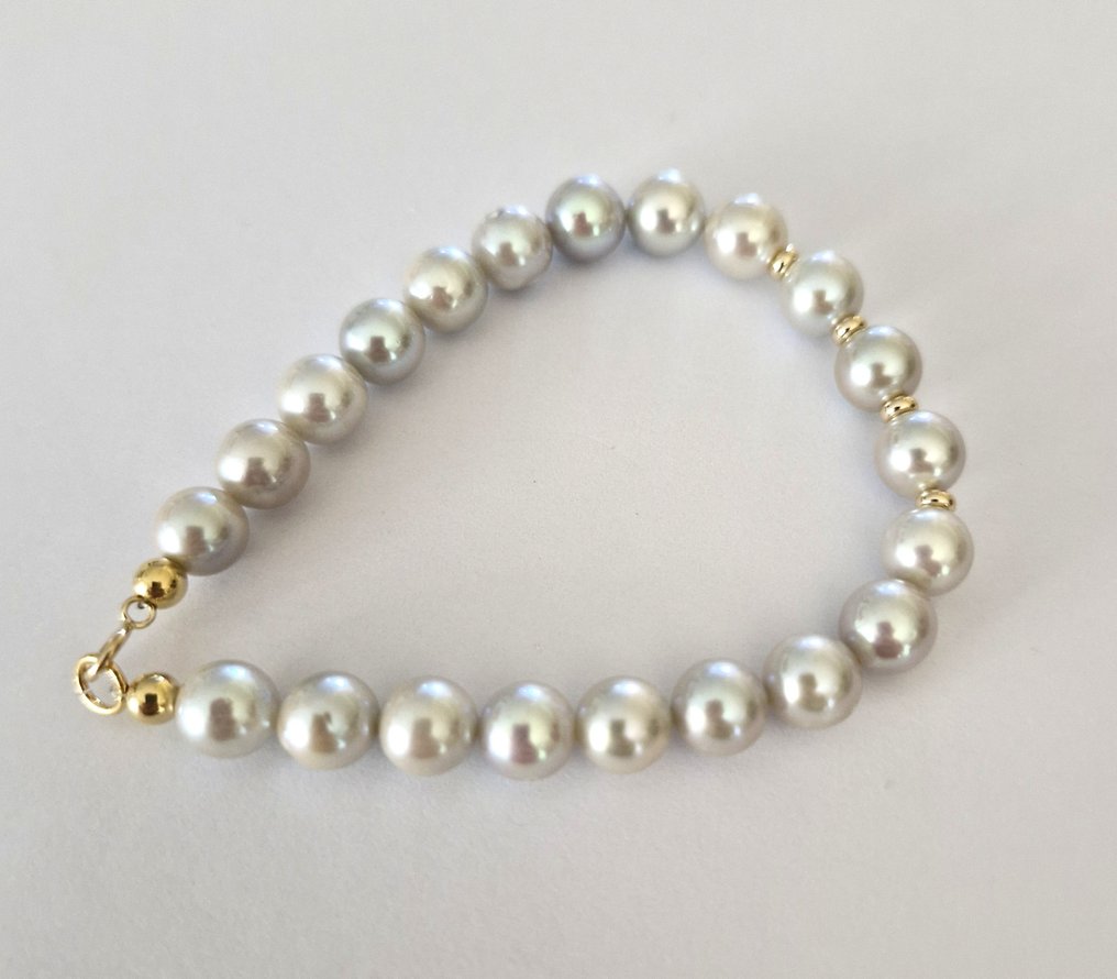 χωρίς τιμή ασφαλείας - Βραχιόλι - 14 καράτια Κίτρινο χρυσό - 61.70ct. tw. Μαργαριτάρι - Πολύ καθαρά μαργαριτάρια 7,5 mm. #3.2