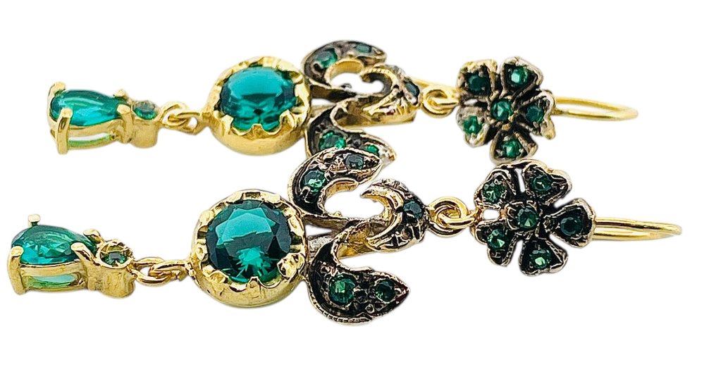Senza Prezzo di Riserva - Orecchini - 9 kt Oro giallo, Argento Smeraldo #3.2