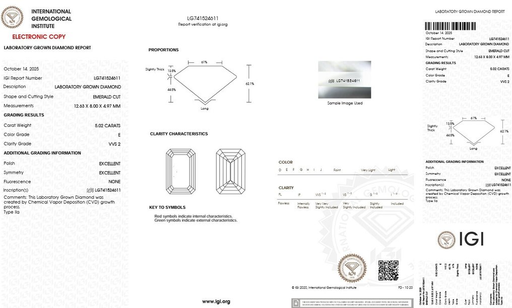 χωρίς τιμή ασφαλείας - Δαχτυλίδι - 14 καράτια Λευκός χρυσός - 5.02ct. tw. Διαμάντι (Εργαστηριακής καλλιέργειας) - Emerald E-VVS2 #2.1