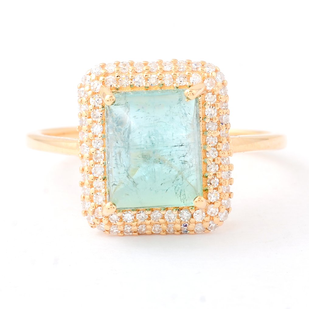 没有保留价 - 戒指 - 14K包金 黄金 -  3.48ct. tw. 电气石 - 钻石 #1.0