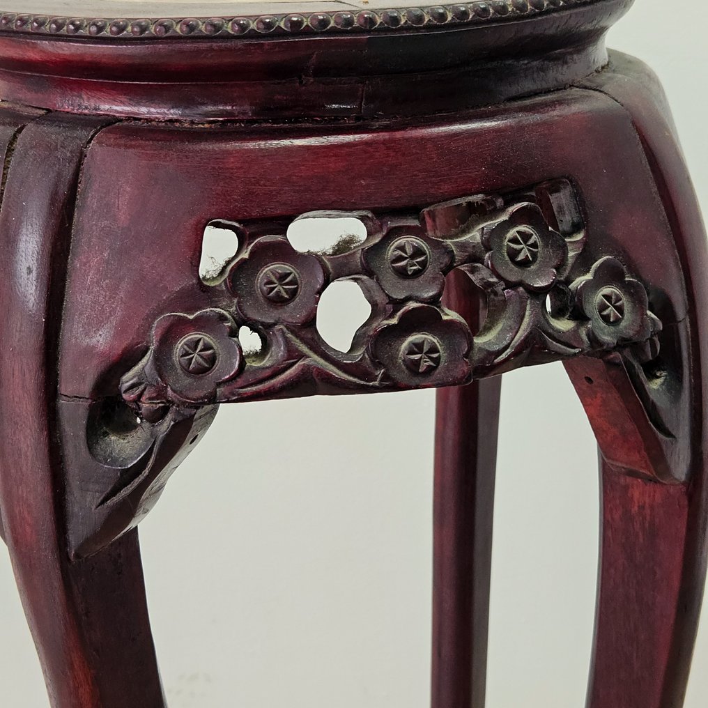 Side table - Carved wood insert with marble top #4.3