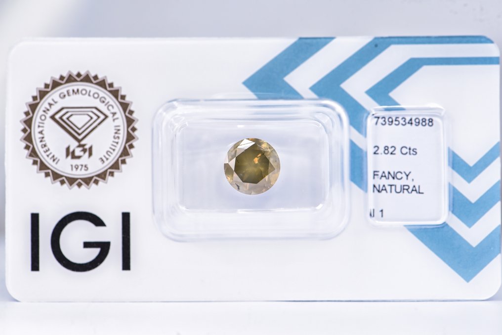 沒有保留價 - 1 pcs 鑽石 (天然彩色) - 2.82 ct - 圓形 - Fancy 淡灰色, 綠色 黃色 - I1 - 國際寶石學院(International Gemological Institute (IGI)) - VG #1.0