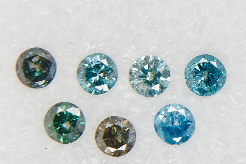Sin precio de reserva - 7 pcs Diamante (Color tratado) - 1.02 ct - Redondo - I1, I2, I3 - Gem Report Antwerp (GRA) #1.0