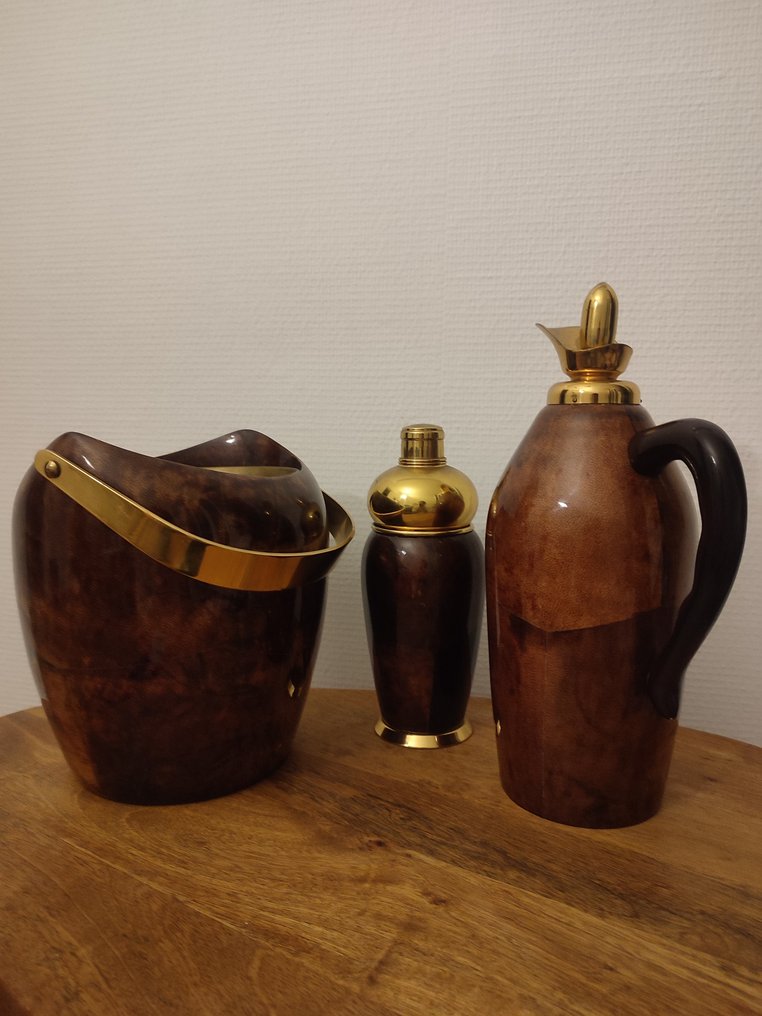 macabo Cusano Milanino - Aldo Tura - 鸡尾酒调酒器 (3) - 镀金黄铜, 山羊皮 #3.2