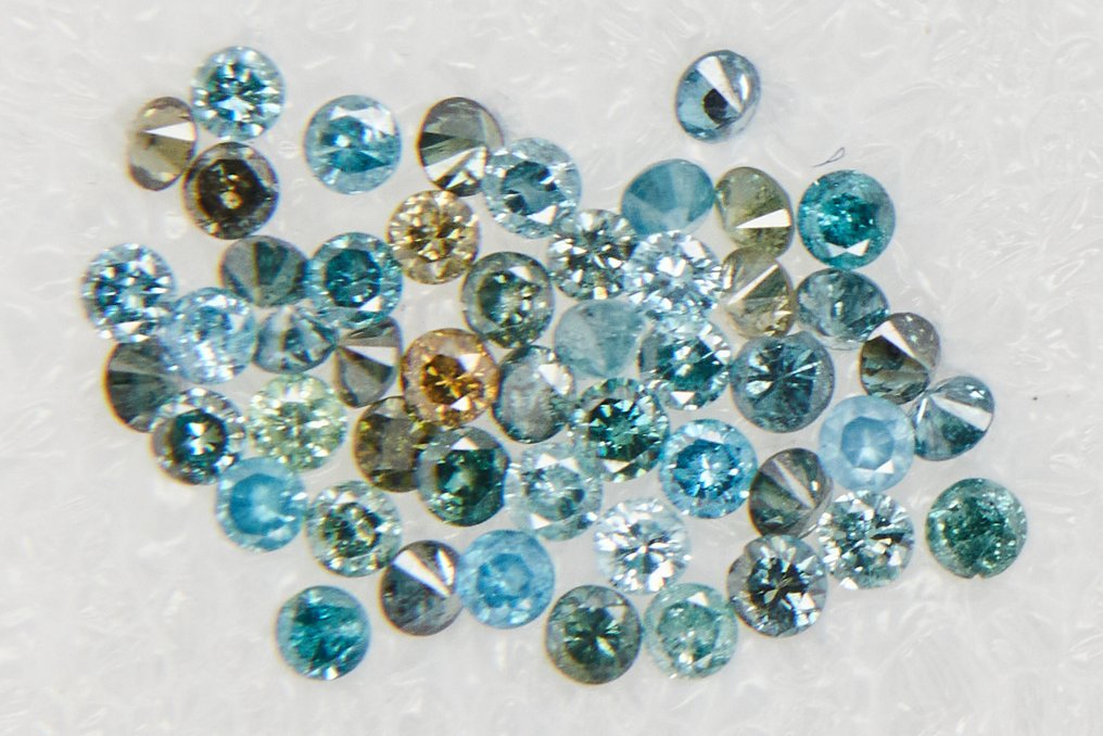 Senza Prezzo di Riserva - 50 pcs Diamante  (Con trattamento colore)  - 1.00 ct - Rotondo - I1, I2, I3 - Gem Report Antwerp (GRA) #1.0