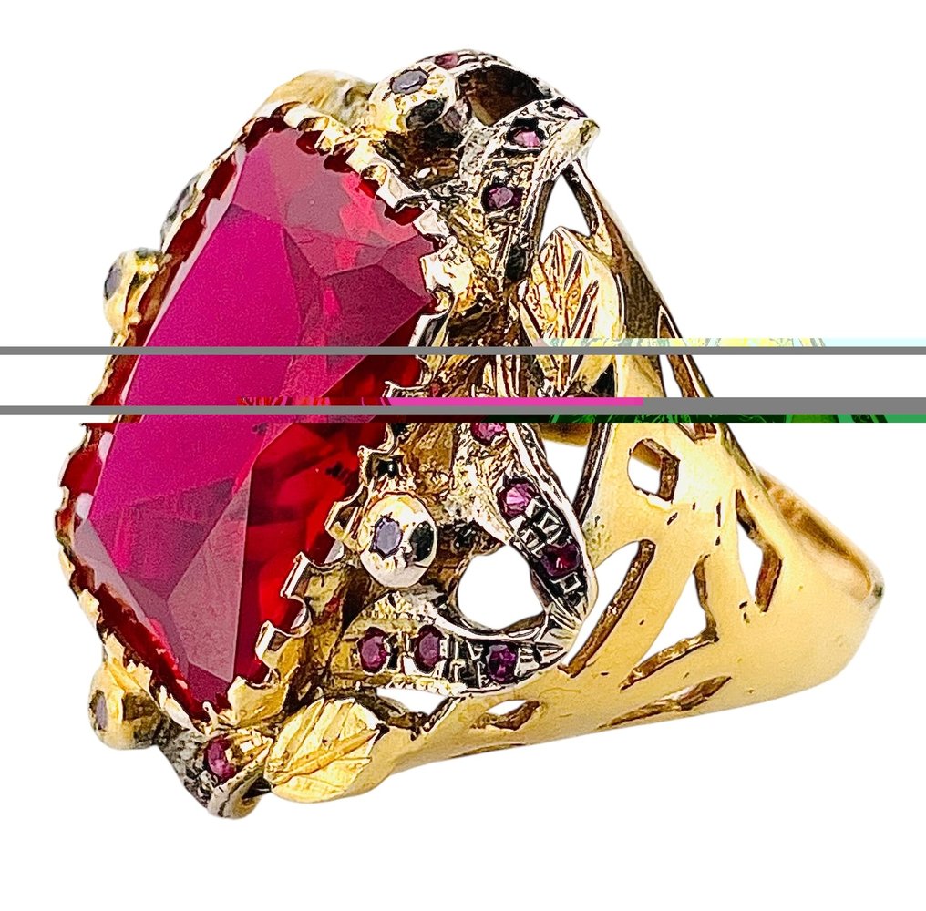 沒有保留價 - 戒指 - 9 節 黃金, 銀 紅寶石 - 紅寶石 #4.3