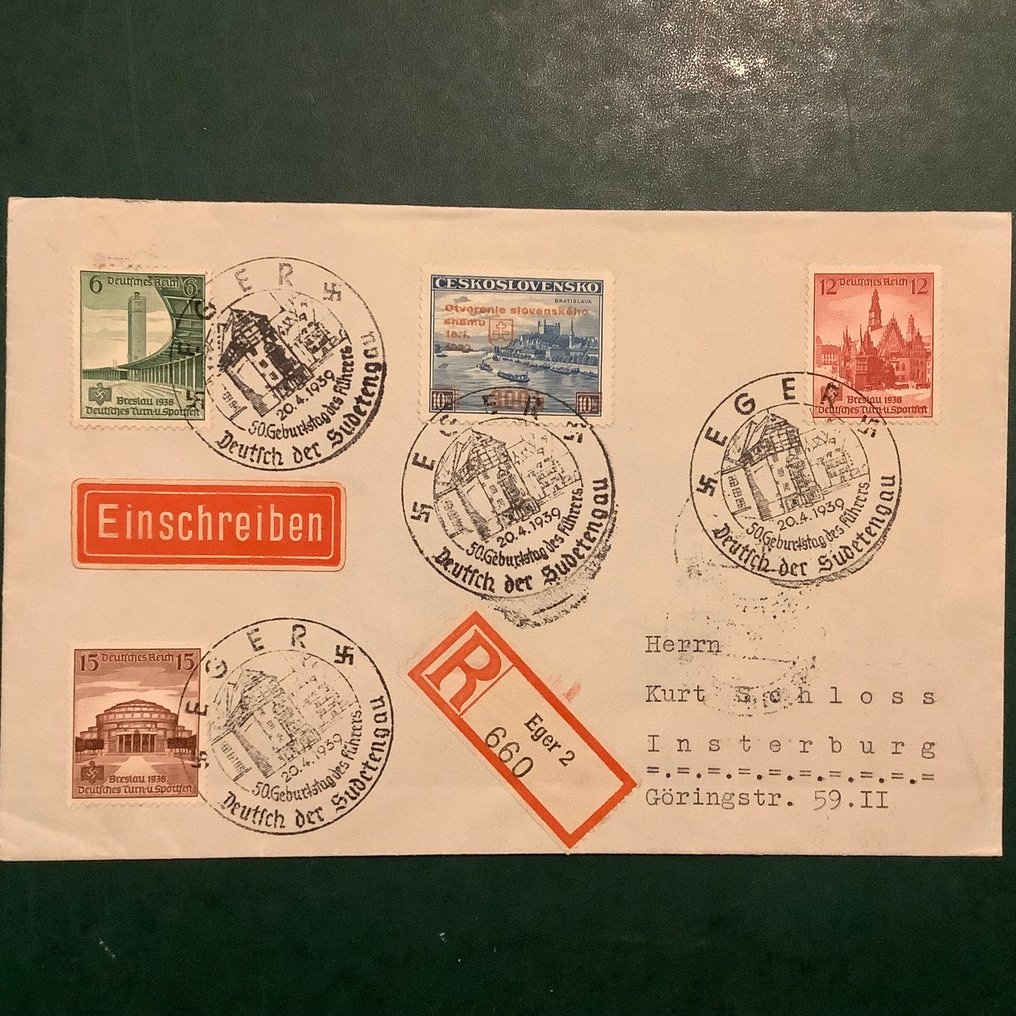 Bohemia and Moravia 1939 - Eger: brief with mixed franking of the German Empire and Czechoslovakian stamps - Michel #1.0
