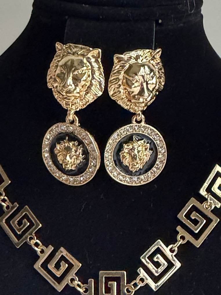 Themacollectie - Prachtige 24K goud vergulde en zwarte email Franse Imperium-stijl leeuwen volledige set. #4.3