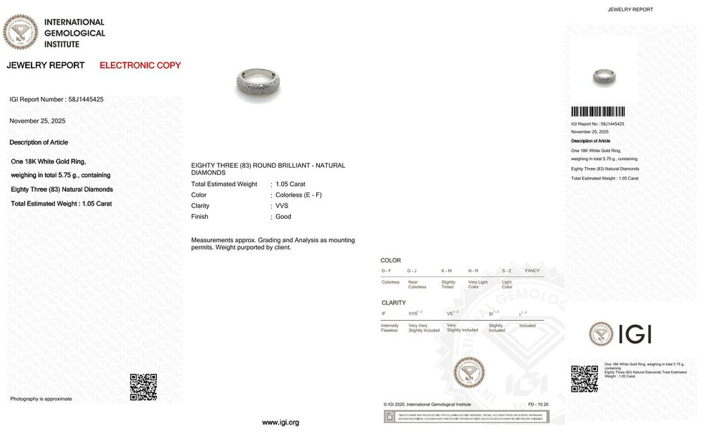 Gyűrű - 18 kt. Fehér arany - 1.05ct. tw. Gyémánt (Természetes) - YKJ0011B #1.0