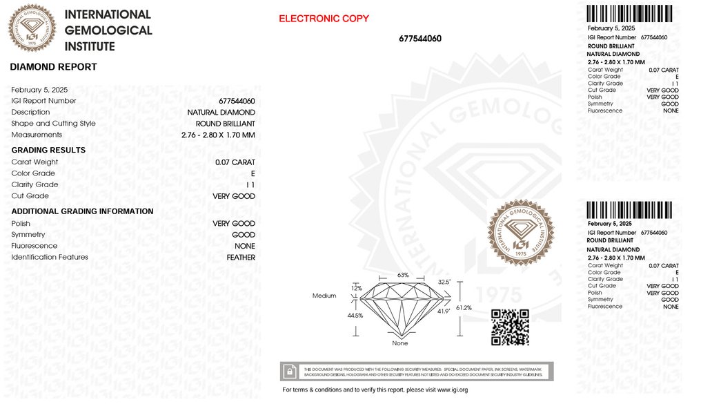 No reserve price - 2 pcs Diamond (Natural) - 0.14 ct - Round - E, F - SI1, I1 - International Gemological Institute (IGI) - *Pair* #3.2
