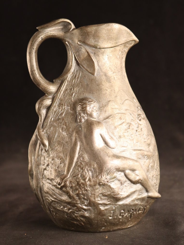 Art Nouveau sierkan met naakt - Jean Garnier (1853-1910) - Vizeskancsó - Fém #1.0