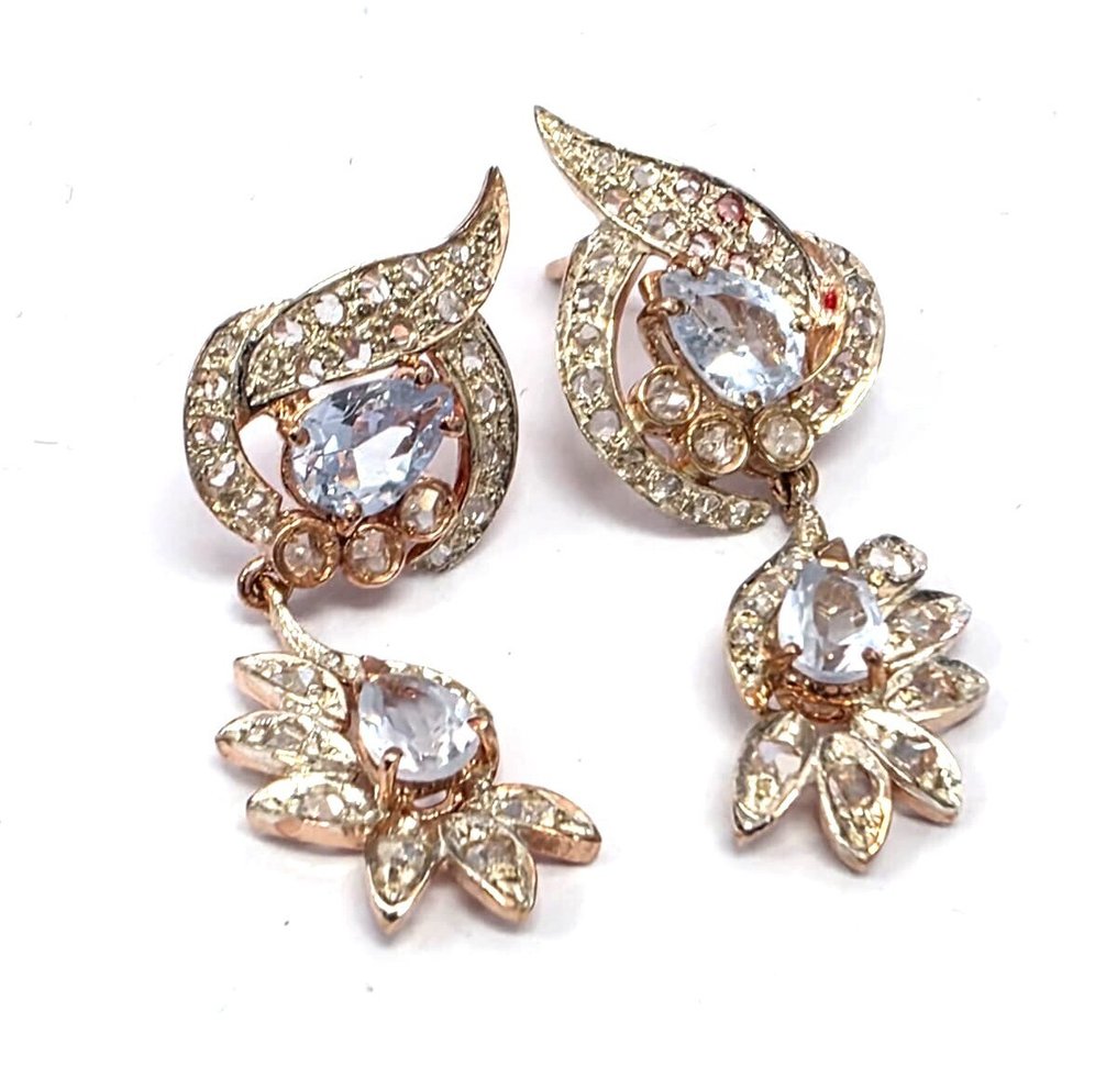 χωρίς τιμή ασφαλείας - Σκουλαρίκια - 9 kt. Ροζ χρυσό, Ασημί Τοπάζιο - Διαμάντι #2.1