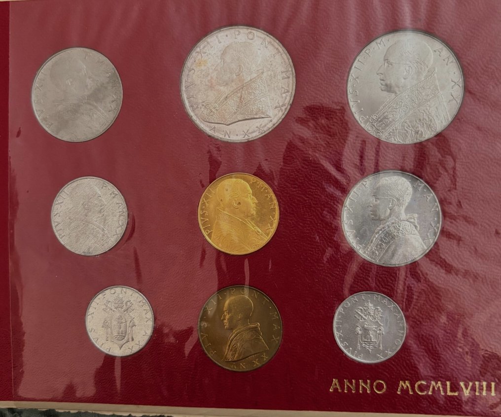 教廷. Pio XII. Serie divisionale 1958 - incluso 100 Lire in oro #1.0