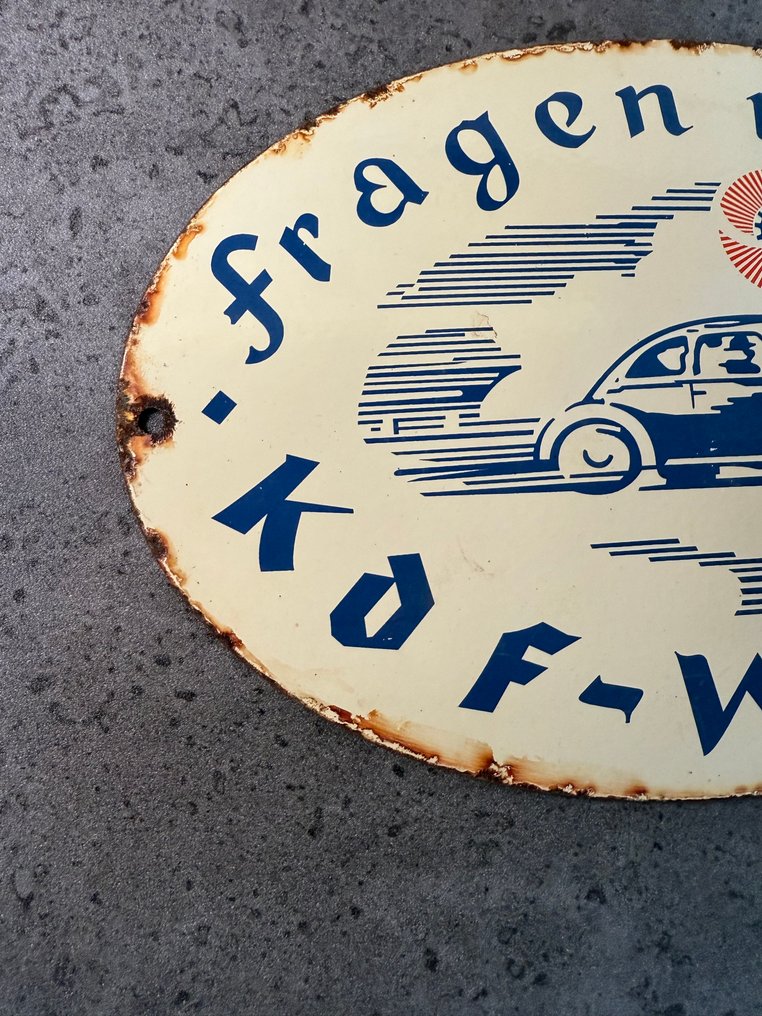 Geëmailleerd bord kdf wagen - World War II - Emaille bord - Emaille, Metaal #1.0