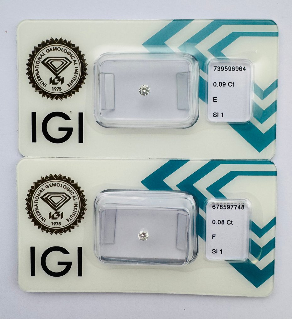 No Reserve Price - 2 pcs Diamond  (Natural)  - 0.17 ct - Round - E, F - SI1 - International Gemological Institute (IGI) - *Pair* #1.0