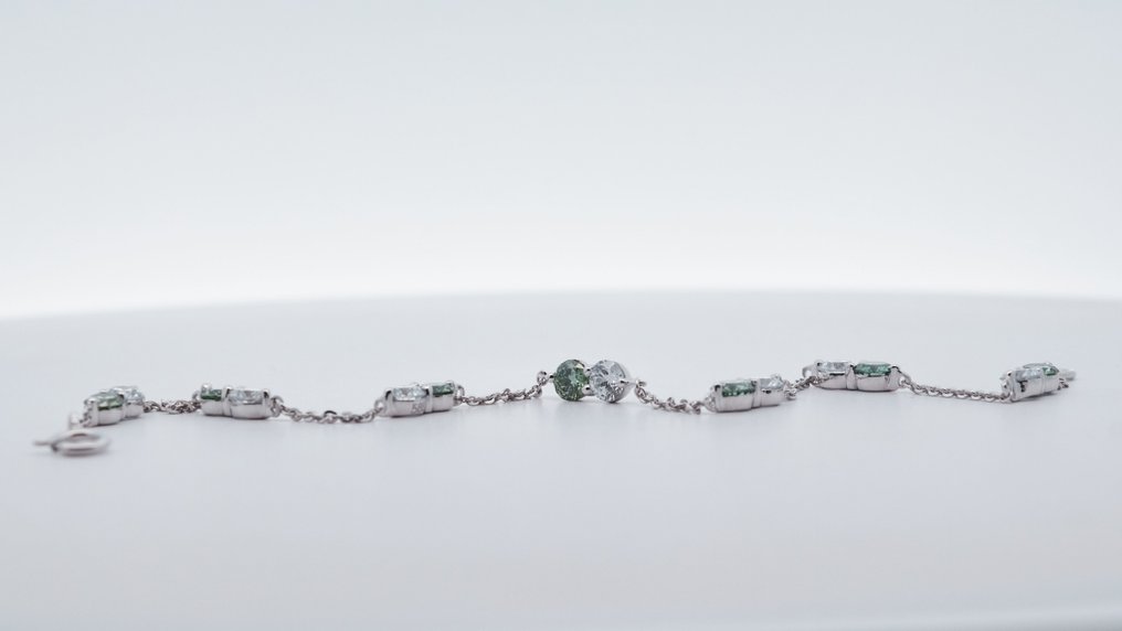 χωρίς τιμή ασφαλείας - Βραχιόλι - 14 καράτια Λευκός χρυσός -  2.36ct. tw. Διαμάντι (Διαμάντια εργαστηριακής καλλιέργειας με φανταχτερά χρώματα) - Διαμάντι #1.0