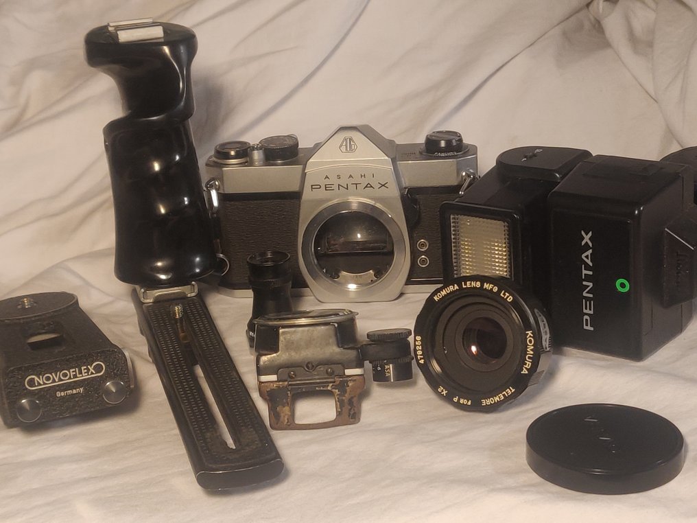 Pentax, Asahi SP1000 set met externe meter + AF280T flitser + Komura TeleMore 2x, Novoflex macro-rail en Single lens reflex camera (SLR) #1.0