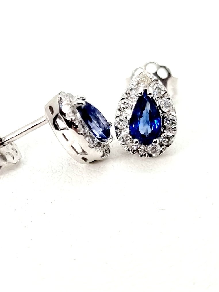 Σκουλαρίκια - 18 καράτια Λευκός χρυσός Ζαφείρι - Διαμάντι #1.0