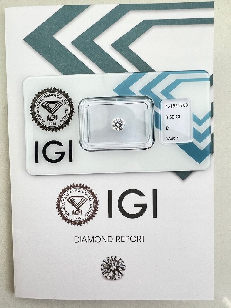 1 pcs 钻石  (天然)  - 0.50 ct - 圆形 - D (无色) - VVS1 极轻微内含一级 - 国际宝石研究院（IGI） #1.0