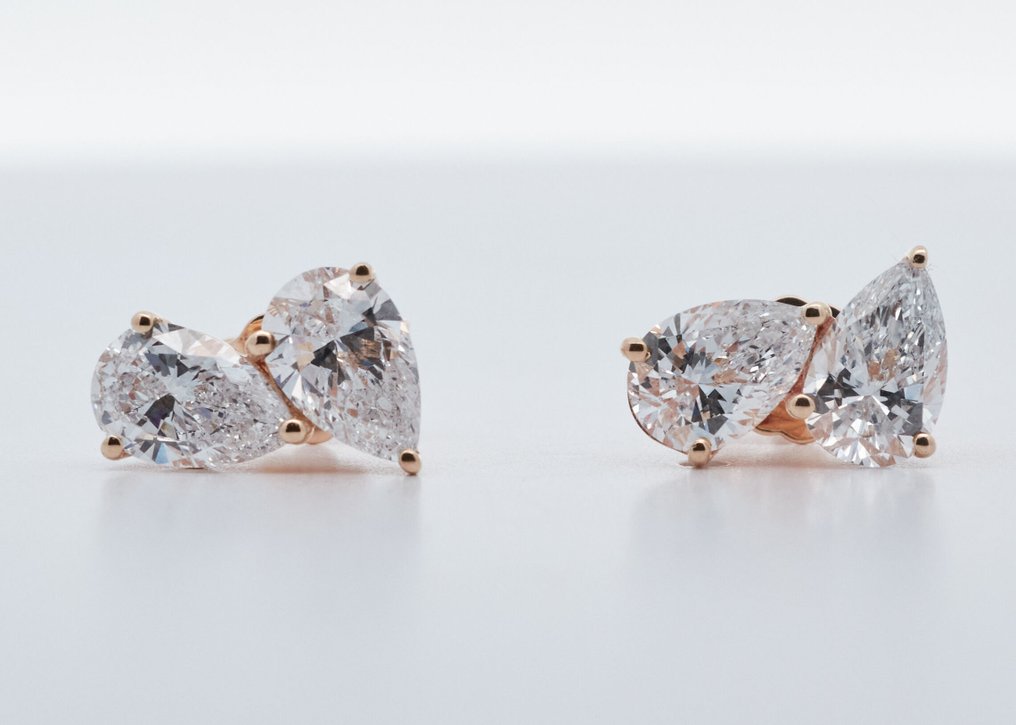 沒有保留價 - 耳環 - 14 克拉 黃金 -  1.98ct. tw. 鉆石 (實驗室培育) #1.0