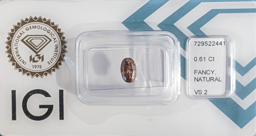 Nincs minimálár - 1 pcs Gyémánt  (Természetes színű)  - 0.61 ct - Ovális - Fancy Barna Narancssárga - VS2 - Nemzetközi Gemmológiai Intézet (IGI) #2.1