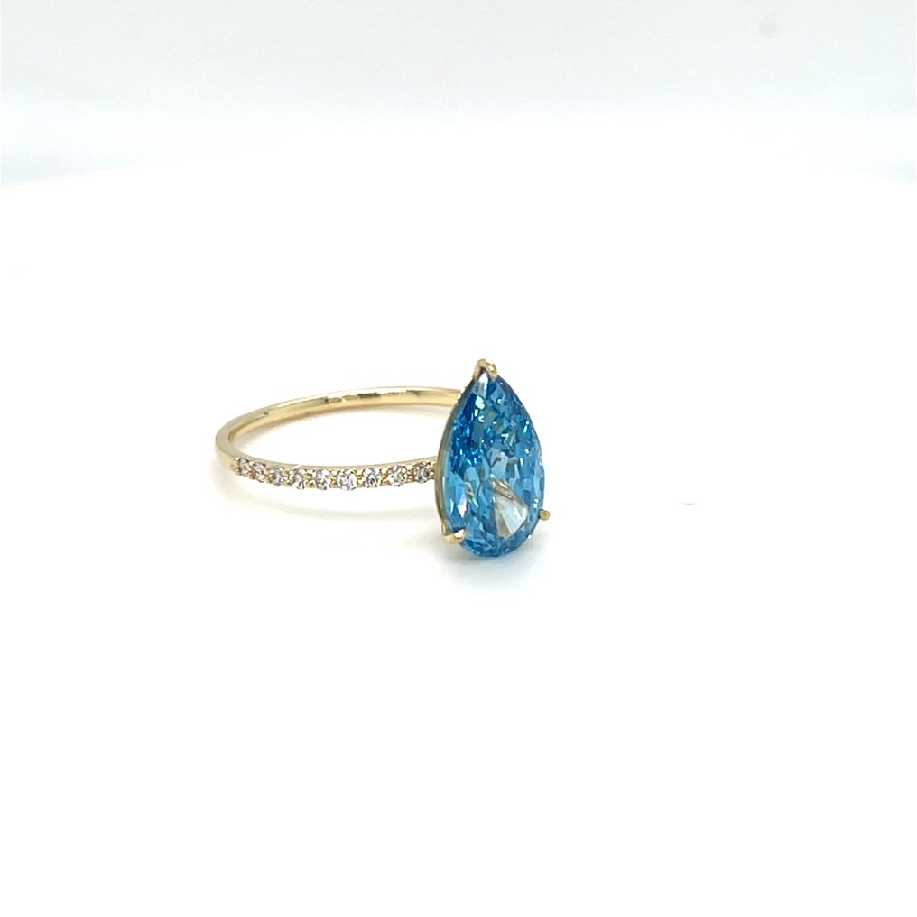 沒有保留價 - 戒指 - 14 克拉 黃金 - 1.25ct. tw. 藍色 鉆石 (彩色實驗室培育鑽石) - 鉆石 #2.1