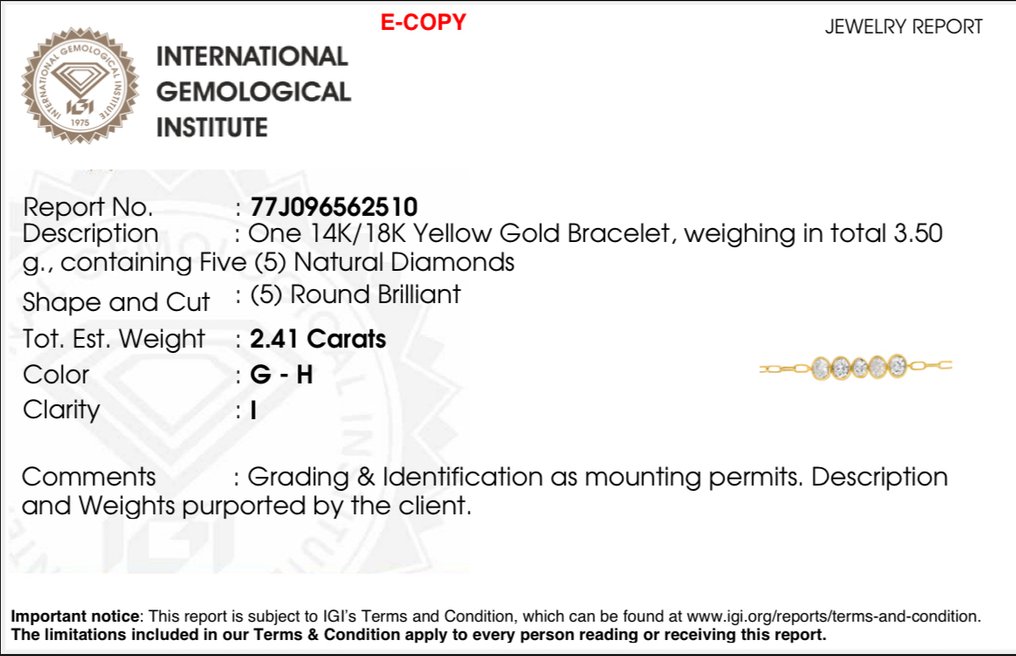 Ei pohjahintaa - Rannekoru - 14 kt. Keltakulta - 2.41ct. tw. Timantti (Luonnollinen) - G-H - Mies & Nainen #2.1