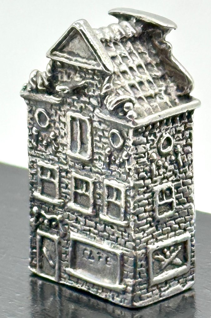No reserve-Rondom gedetailleerd bewerkt zilveren miniatuur Amsterdams Grachtenpand - 微型小雕像 - Zeer gedetailleerd - .925 銀 #2.1