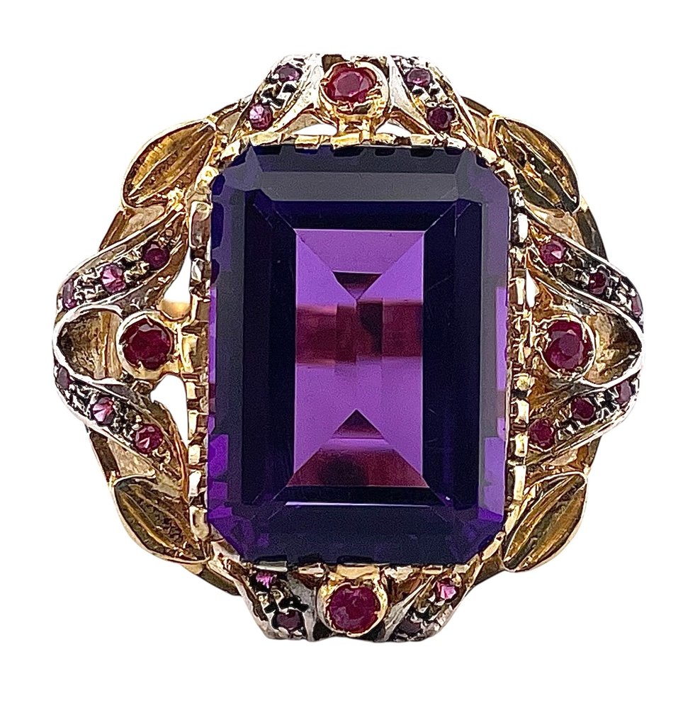 Fără preț de rezervă - Inel - 9 kt. Aur galben, Argint Ametist - Rubin #1.0