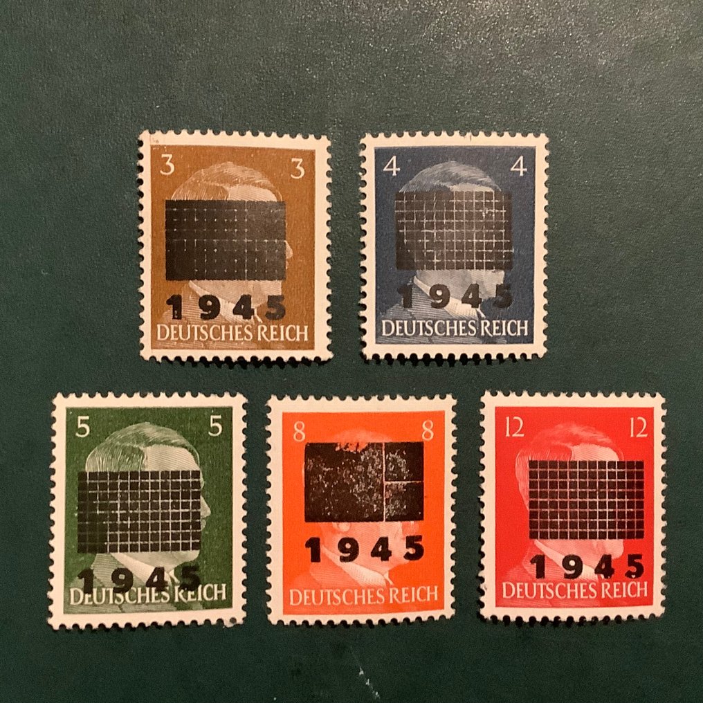 Németország - helyi posta 1945 - Netzschkau Reichenbach: 5 pecséttel helyi termékekkel. - Michel 2/4 I, 6 IIb en 8 I #1.0