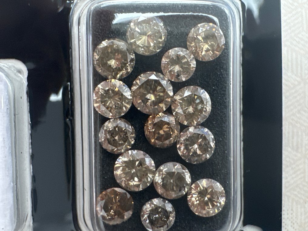 沒有保留價 - 15 pcs 鑽石 (天然彩色) - 3.80 ct - 圓形 - Fancy 褐色, 黃色 - SI1, SI2, SI3 - Gemmological Centre Israel (G.C.I.) #3.2