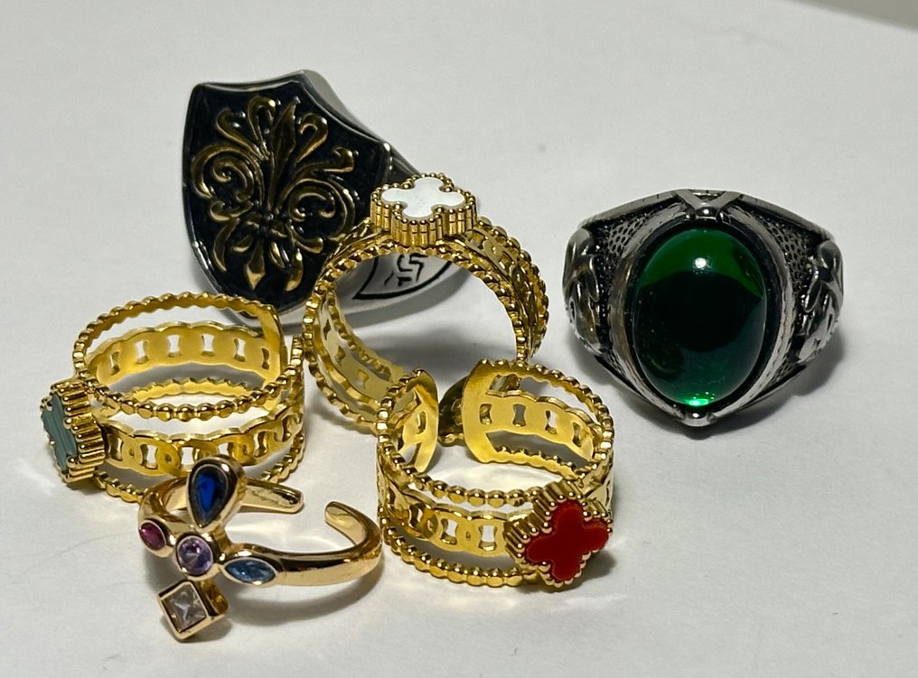 6 religious rings with Christian Cross and magical crystals - Ring - Metal, hypoallergenic #1.0