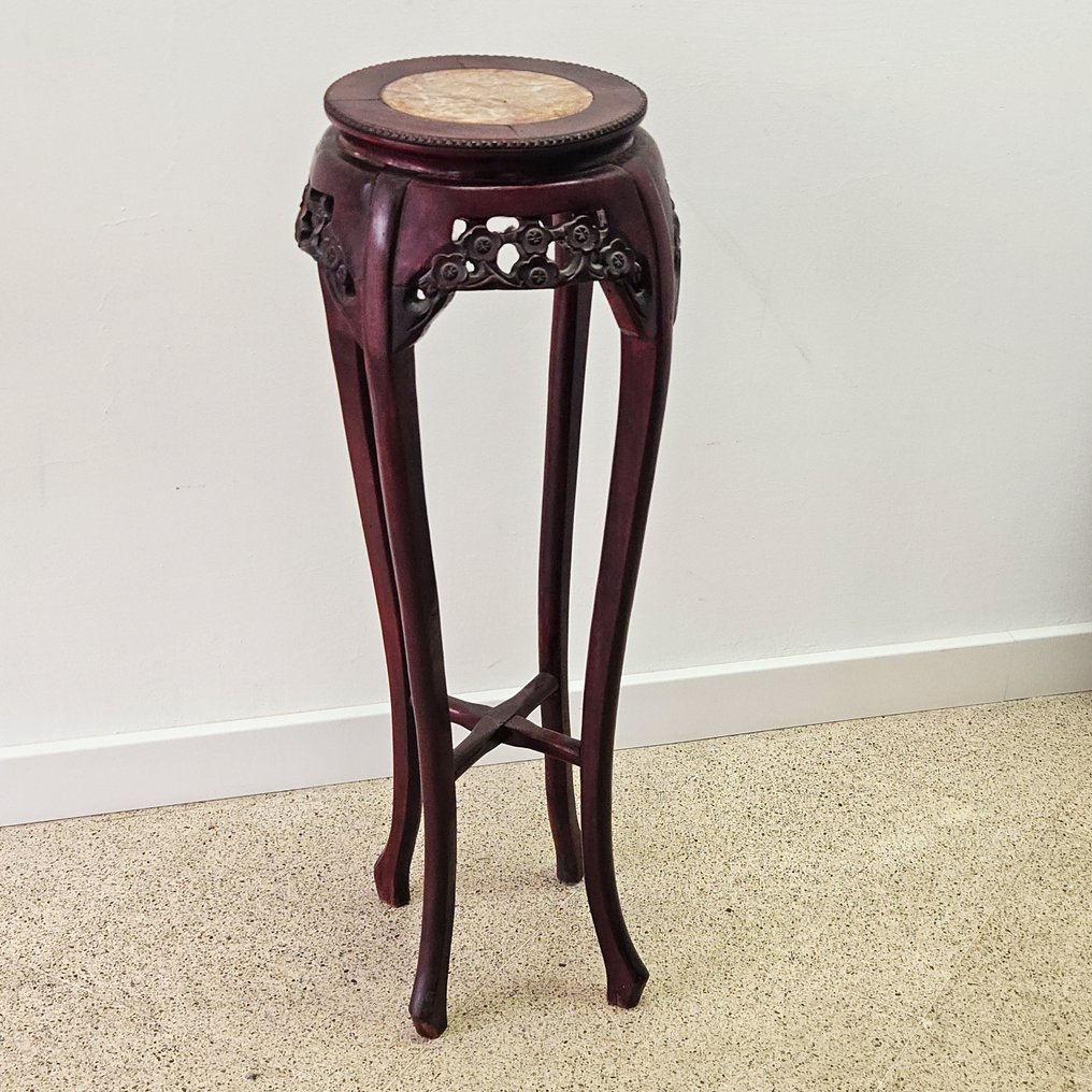 Side table - Carved wood insert with marble top #2.1