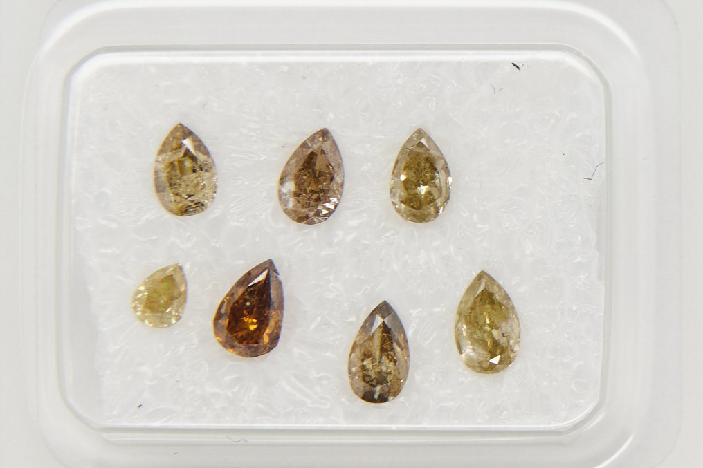 Ei pohjahintaa - 7 pcs Timantti (Luonnollinen) - 1.00 ct - Päärynä - I1, I2, I3 - Jalokivitodistus, Antwerpen (GRA) #2.1