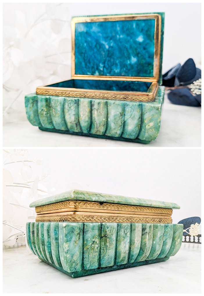 Coffret à bijoux vintage italienne en albâtre vert. - Sieradendoos - Albast #1.0
