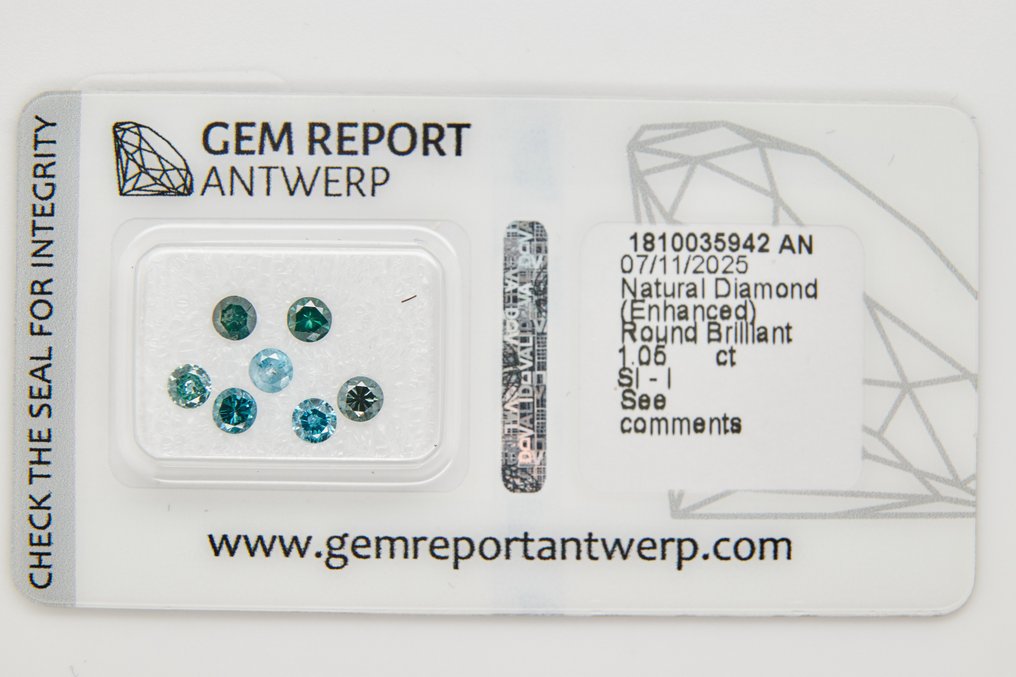 χωρίς τιμή ασφαλείας - 7 pcs Διαμάντι (Επεξεργασμένου χρώματος) - 1.05 ct - Στρογγυλό - SI1, SI2, I1, I2, I3 - Gem Report Antwerp (GRA) #2.1