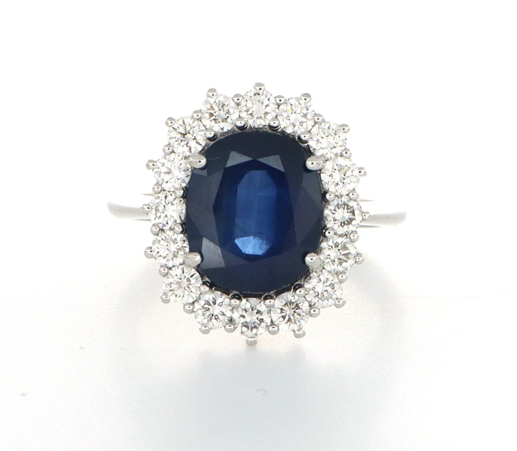 Zonder Minimumprijs - Ring - 18 karaat Witgoud -  3.00ct. tw. Saffier - Diamant #1.0