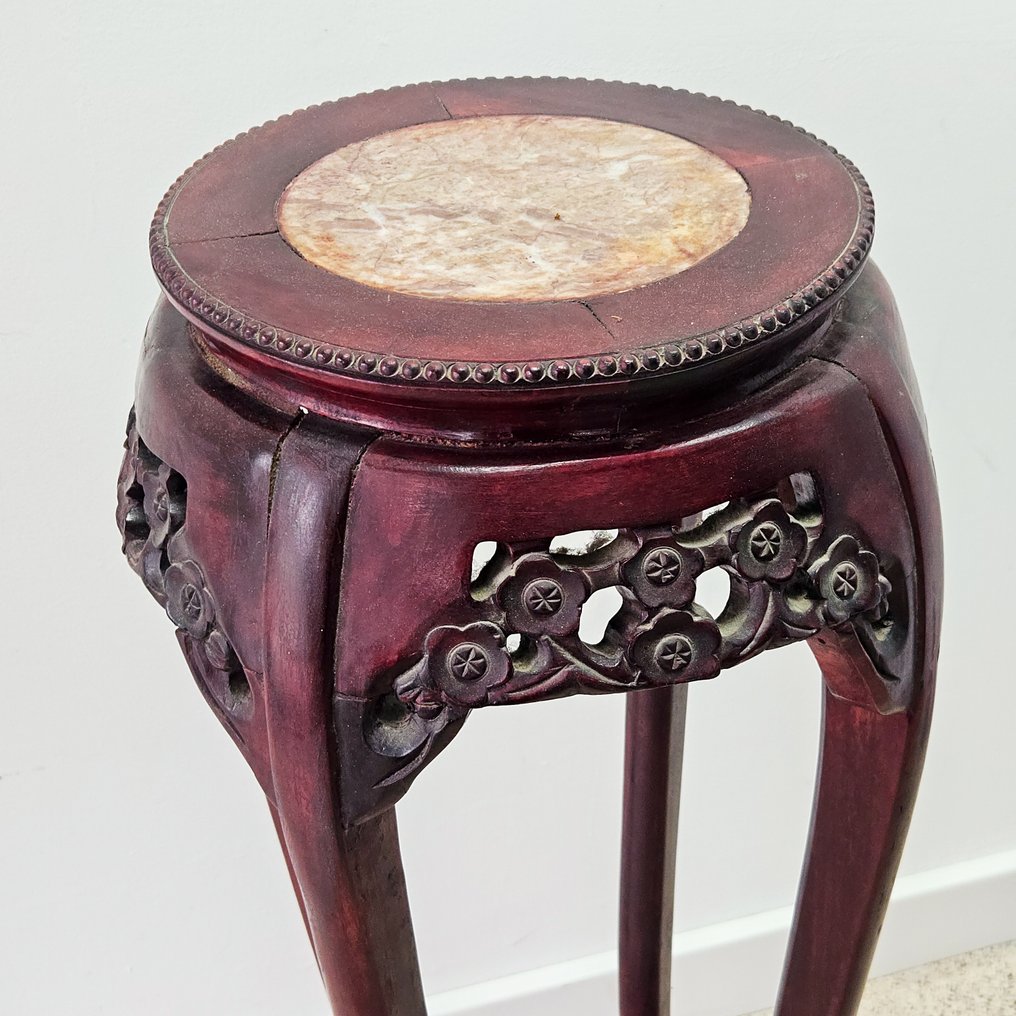 Side table - Carved wood insert with marble top #3.2