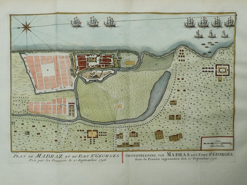 Índia - Madras; J. van Schley / N. Bellin - Plan de Madraz et du Fort St. Georges - 1747 #1.0