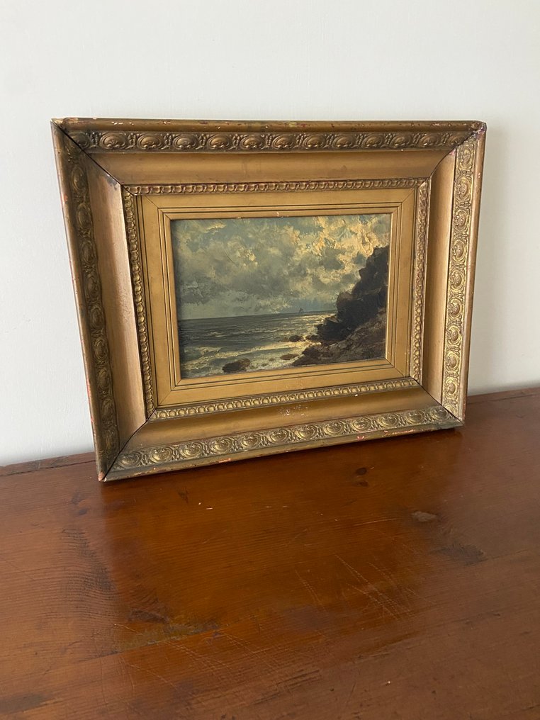 Giacinto Bo (1832-1912) - Marina con scogliera e cielo tempestoso #3.2