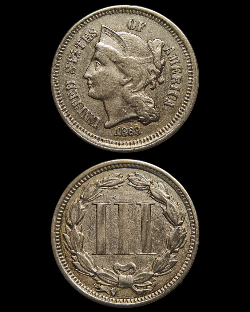 美国. 3 Cents 1866/1881 (lot of 6 coins)  (没有保留价) #3.2