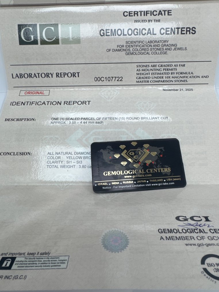 沒有保留價 - 15 pcs 鑽石 (天然彩色) - 3.80 ct - 圓形 - Fancy 褐色, 黃色 - SI1, SI2, SI3 - Gemmological Centre Israel (G.C.I.) #2.1