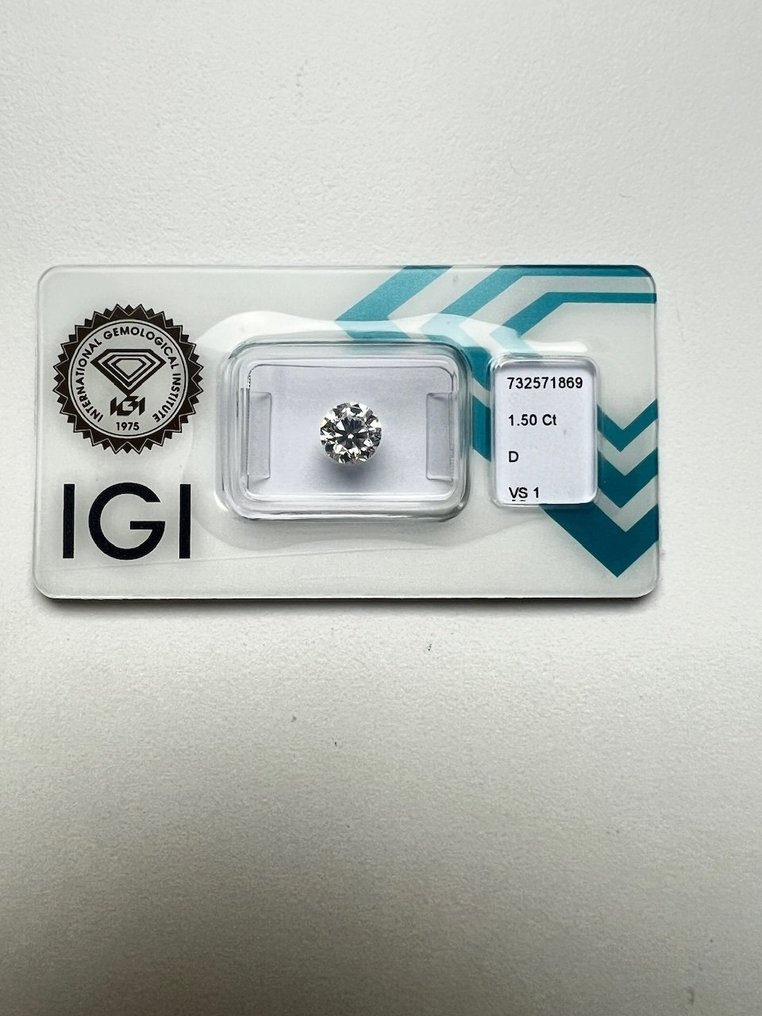1 pcs 钻石 (天然) - 1.50 ct - 圆形 - D (无色) - VS1 轻微内含一级 - 国际宝石研究院(IGI) #1.0