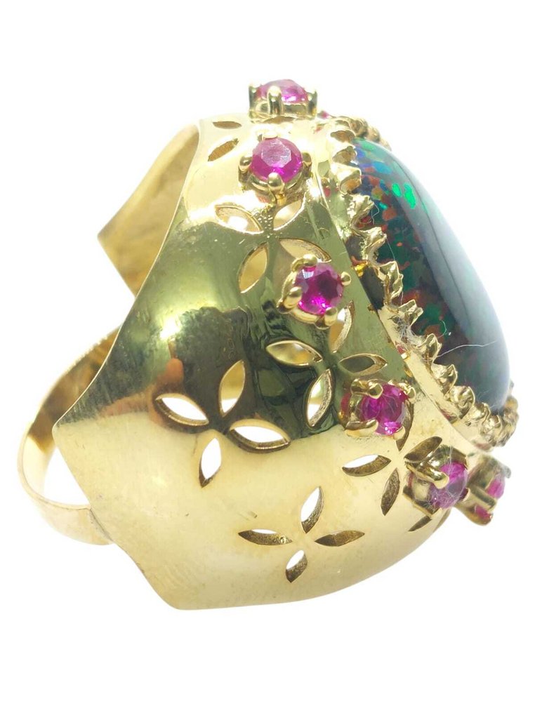 No Reserve Price - Ring - 9 kt. Silver, Yellow gold Opal - Ruby #4.3