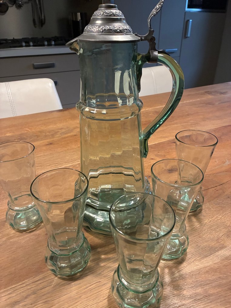 anders - Serviciu de băut (6) - sticlă verde - Set de băut antic, 6 bucăți. #1.0