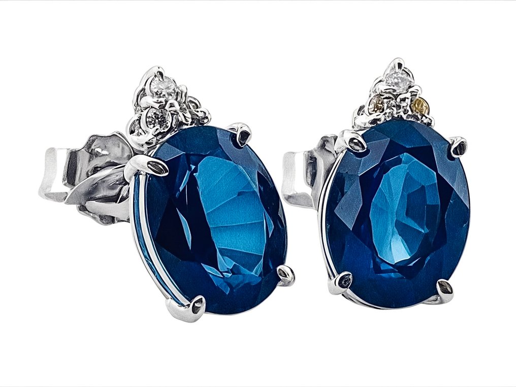 Sans Prix de Réserve - Boucles d'oreilles - 18 carats Or blanc Saphir - Diamant #2.1