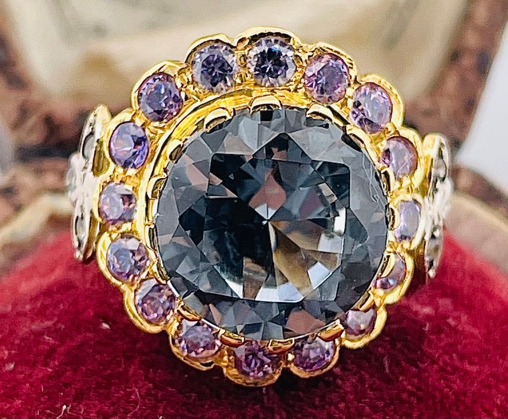 没有保留价 - 戒指 - 9 kt. 黄金, 银 海蓝宝石 - 紫水晶 #1.0