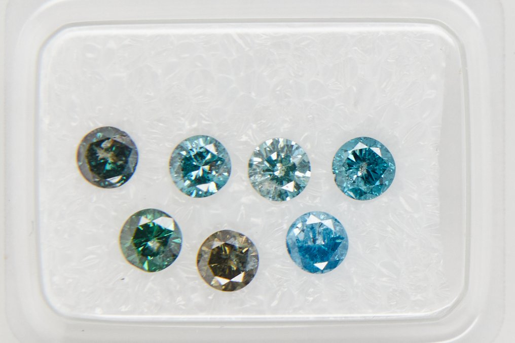 Sin precio de reserva - 7 pcs Diamante (Color tratado) - 1.02 ct - Redondo - I1, I2, I3 - Gem Report Antwerp (GRA) #2.1