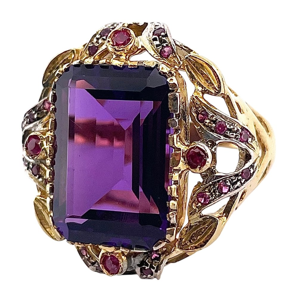 Fără preț de rezervă - Inel - 9 kt. Aur galben, Argint Ametist - Rubin #4.3